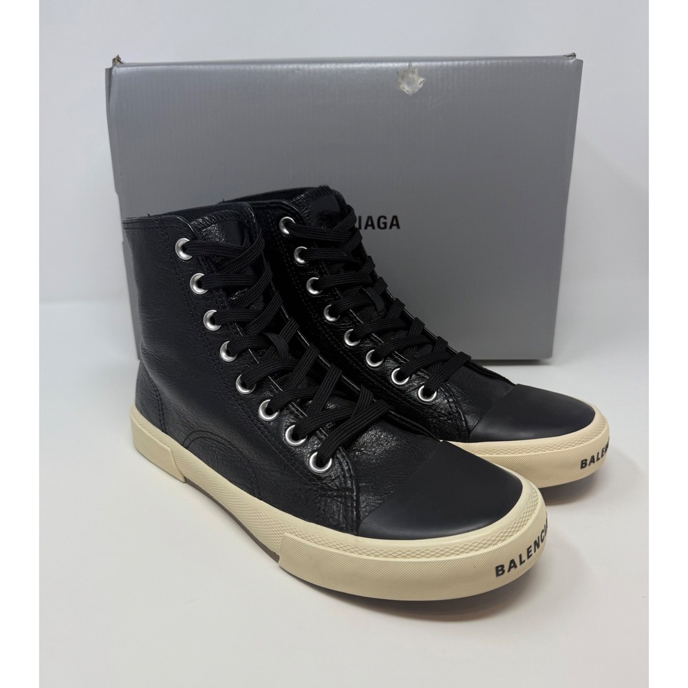 Balenciaga Paris High Top Sneaker Black Leather Size 7 US 40 EU